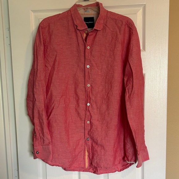 Tommy Bahama men’s red linen long sleeve button down shirt size large - Picture 1 of 10